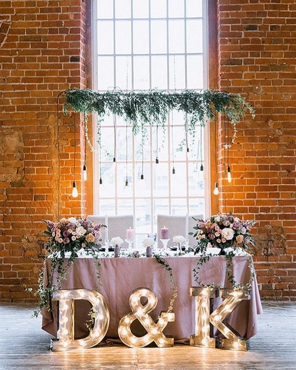rustic greenery sweetheart table for indoor wedding