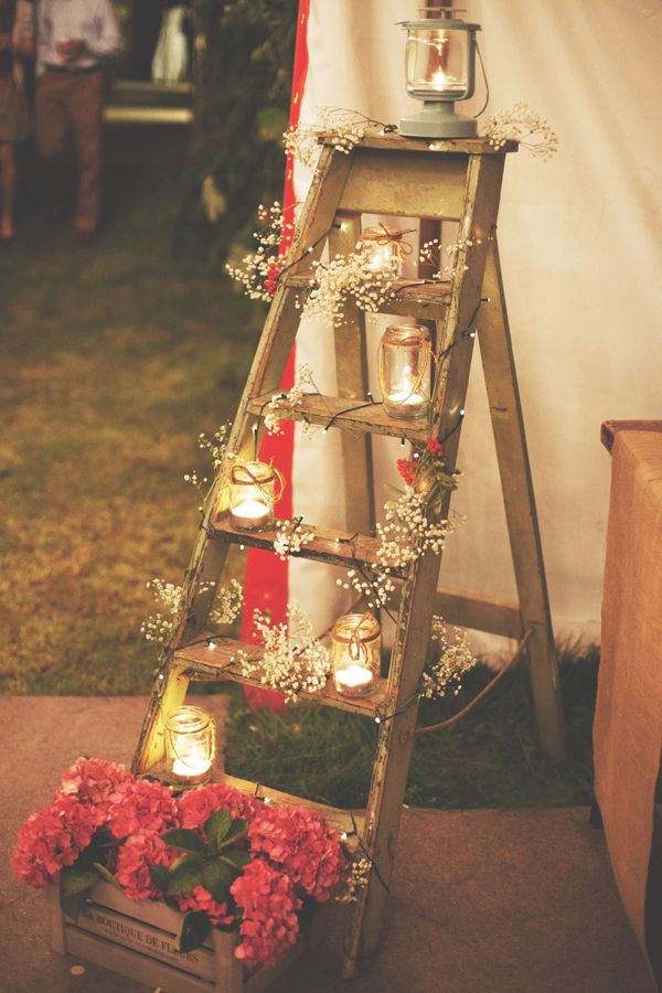 rustic ladder and mason jar wedding decor ideas