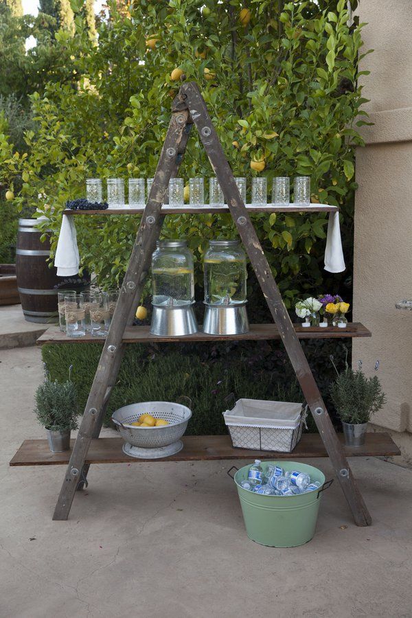 rustic ladder wedding drink station