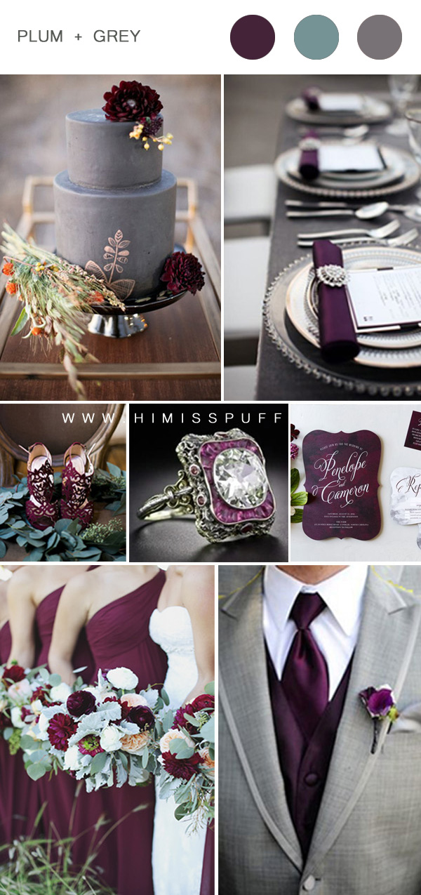 rustic plum purple and grey wedding color ideas