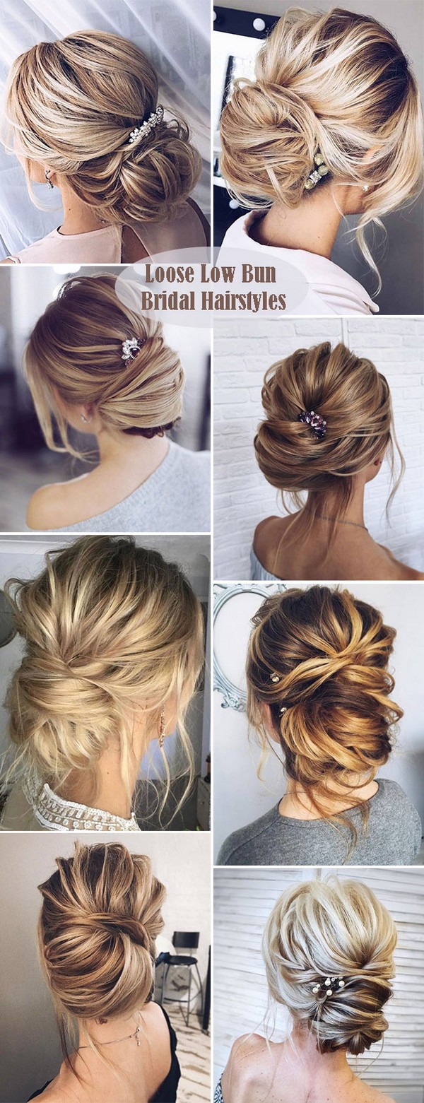 simple loose low bun style wedding hairsytle collection