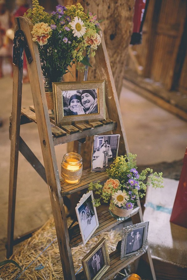 sweet rustic barn wedding photo display ideas