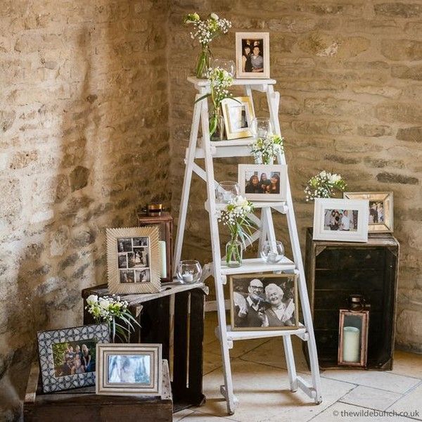 vintage wedding ideas to display family photos with ladder