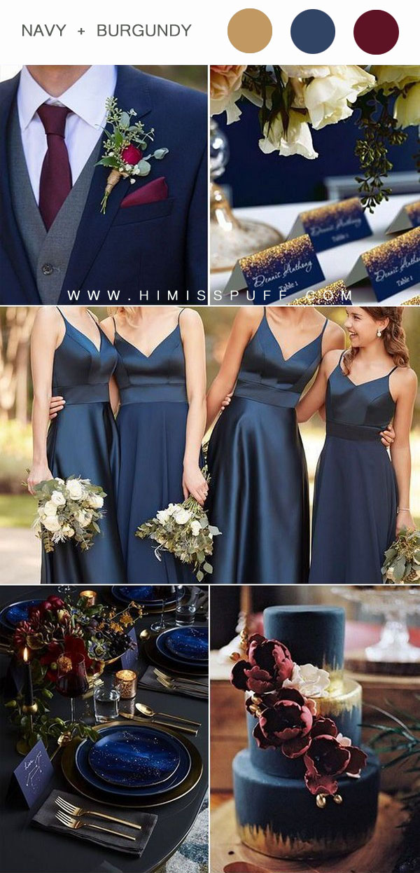 Navy blue bridesmaid dress wedding cake wedding table decor ideas