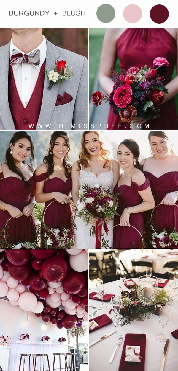 Wine bridesmaid dress bridal bouquet wedding balloons wedding table decor ideas