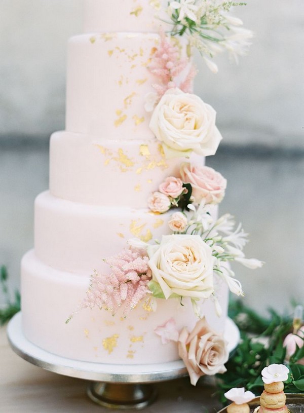 blush pink and gold wedding cake