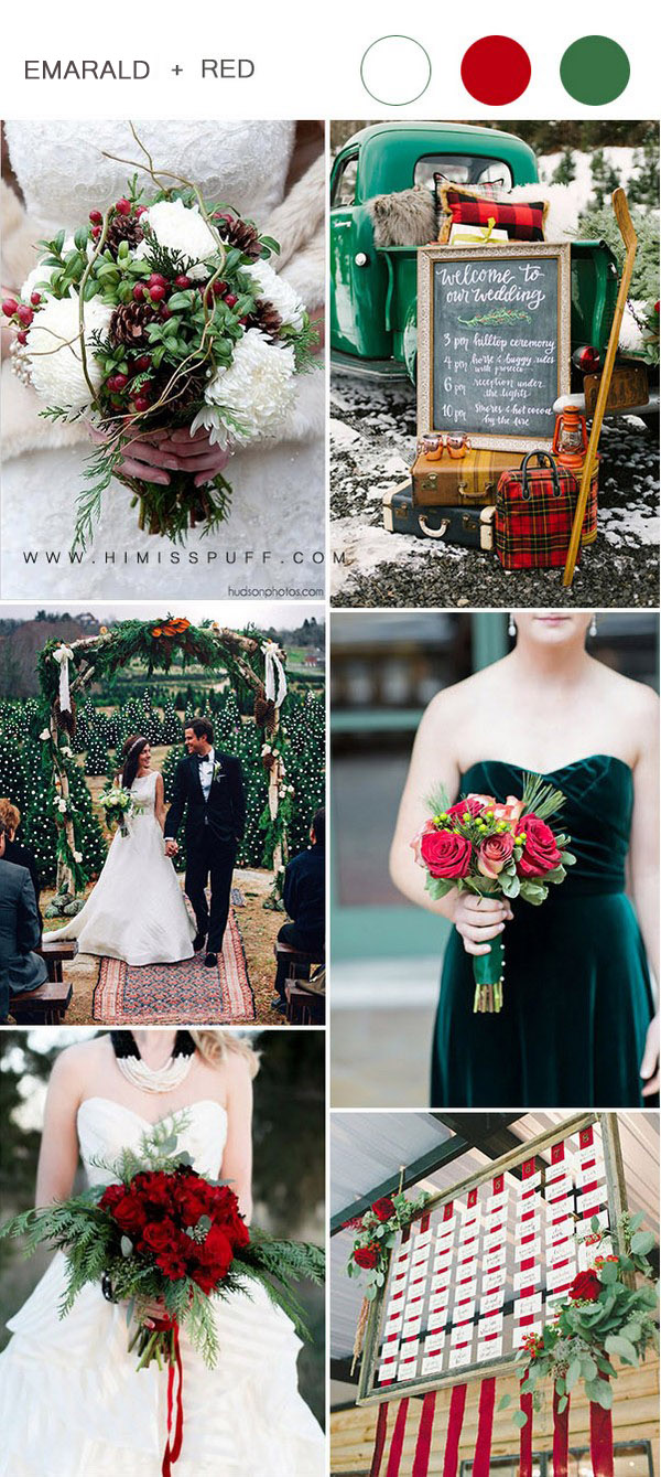 bold scarlet red and emerald green christmas wedding ideas
