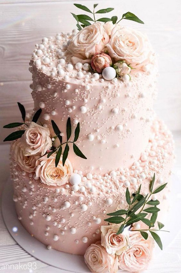 pink white and green spring wedding cake