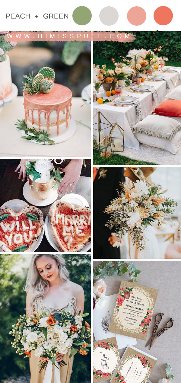 peach pink and greenery summer wedding colors