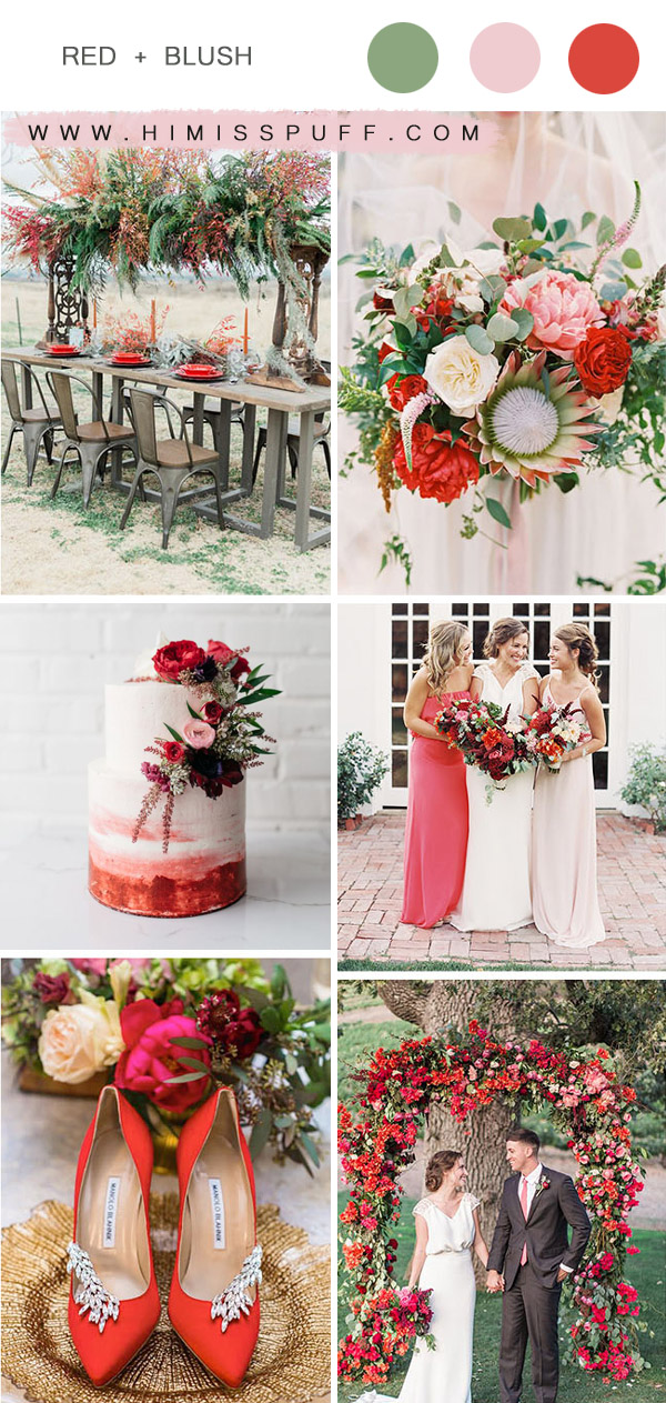 red and blush chic rustic spring and summer wedding color palette ideas
