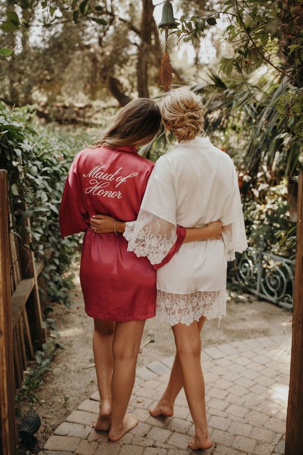 Elegant silk bride + bridesmaids robes for getting wedding ready