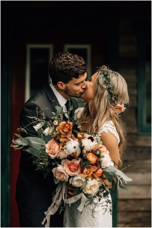 Rust sunset dusty orange wedding bouquet idea -bohemian wedding bouquets, rust bridal bouquets, burnt orange wedding flowers