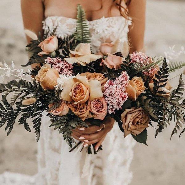 Rust sunset dusty orange wedding bouquet idea -bohemian wedding bouquets, rust bridal bouquets, burnt orange wedding flowers
