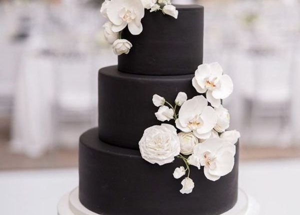 Simple white and black wedding cake