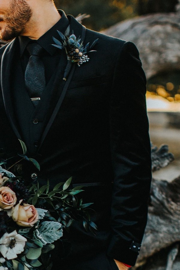 black groom wedding suit for fall and winter