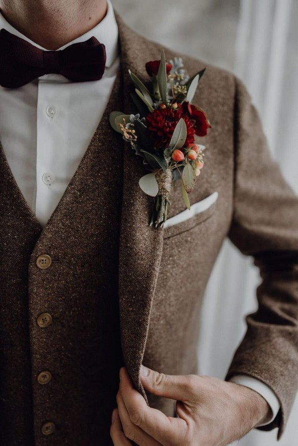 brown brown groom wedding suit for fall and winter