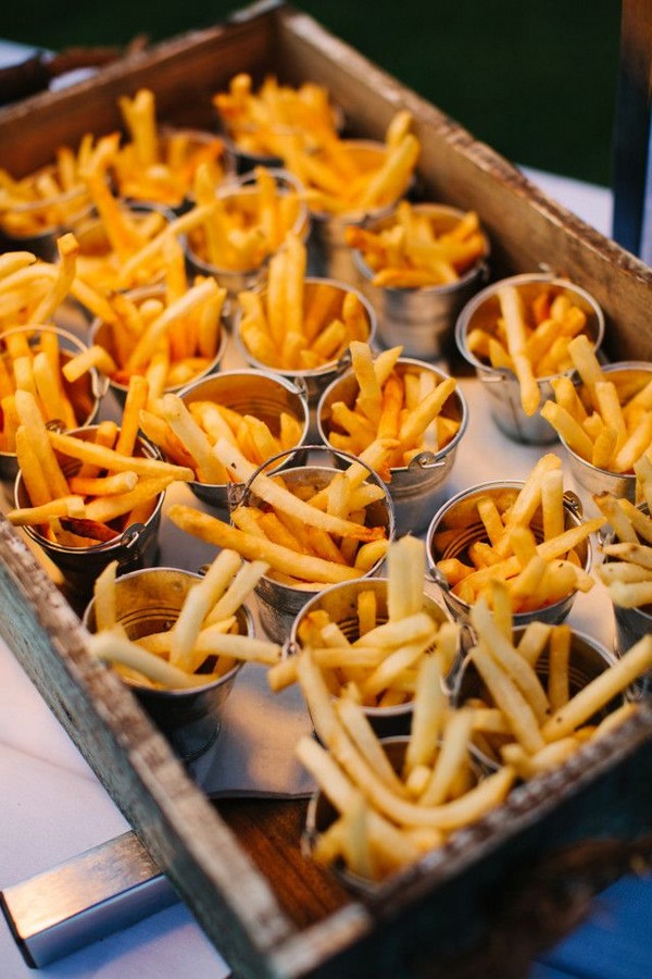 buckets of fries for a outdoor wedding reception