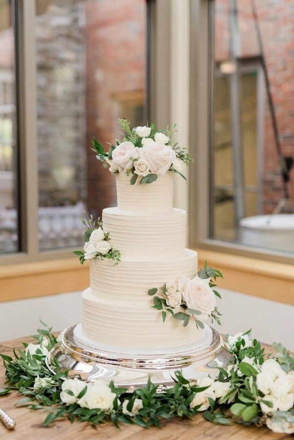 budget friendly elegant simple wedding cakes –  – greenery, buttercream, simple, elegant