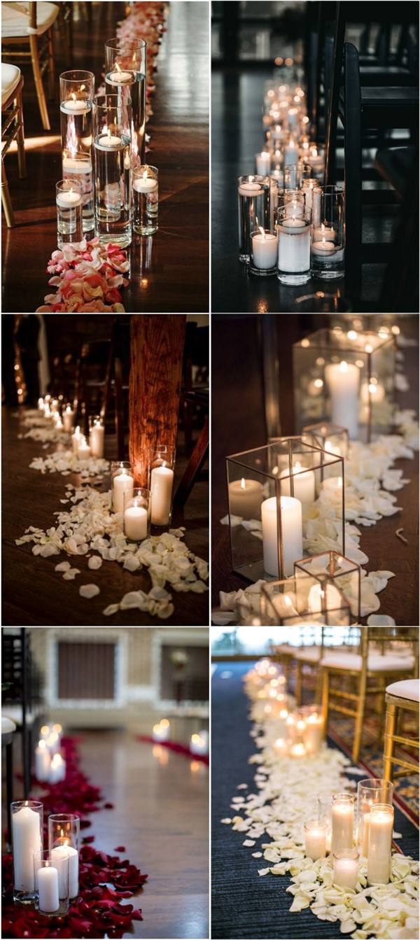 chic indoor wedding ceremony ideas with candles and flowers2