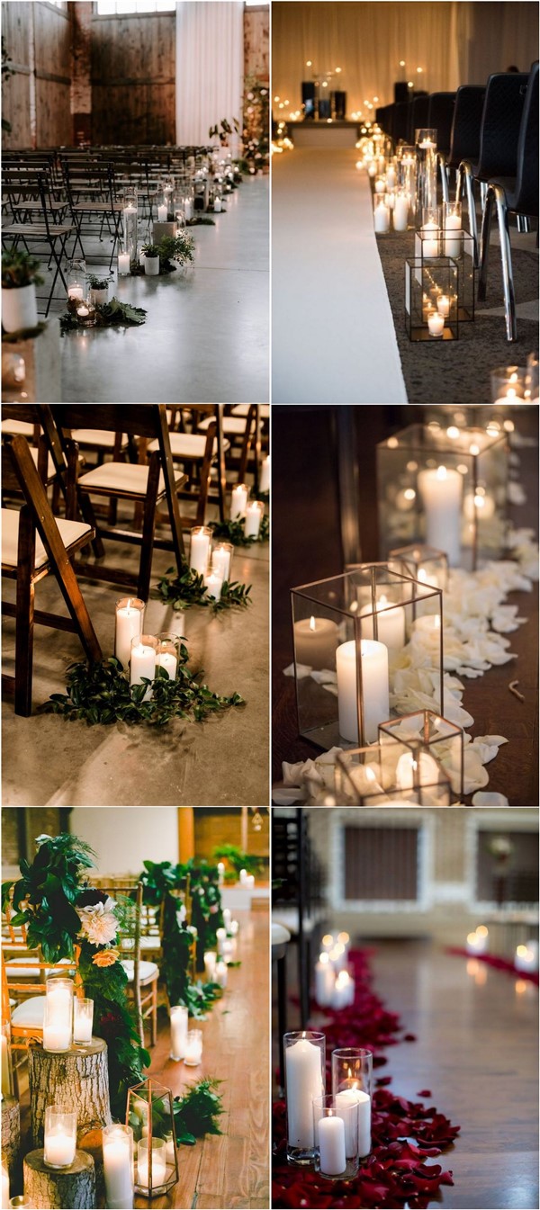 chic indoor wedding ceremony ideas with candles and flowers3