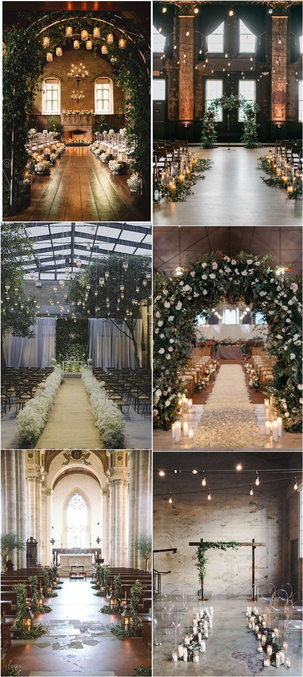 chic indoor wedding ceremony ideas with candles and flowers