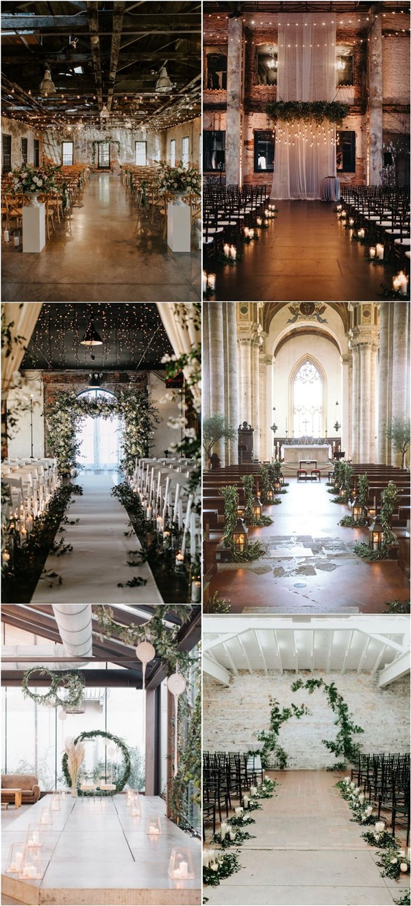 chic indoor wedding ceremony ideas with candles and flowers6