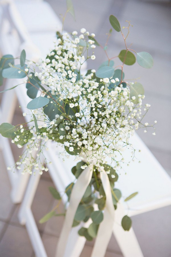 outdoor white babys breath and green wedding aisle decoration 9