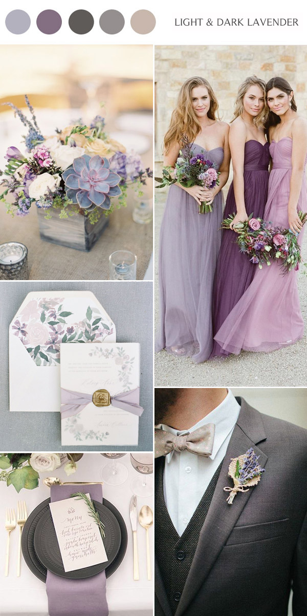 romantic light and dark lavender ppurple fall wedding colors