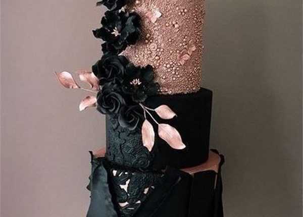 rose gold and black wedding cake