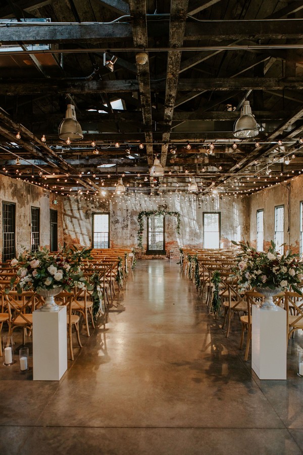 rustic modern industrial wedding ceremony aisle decoration