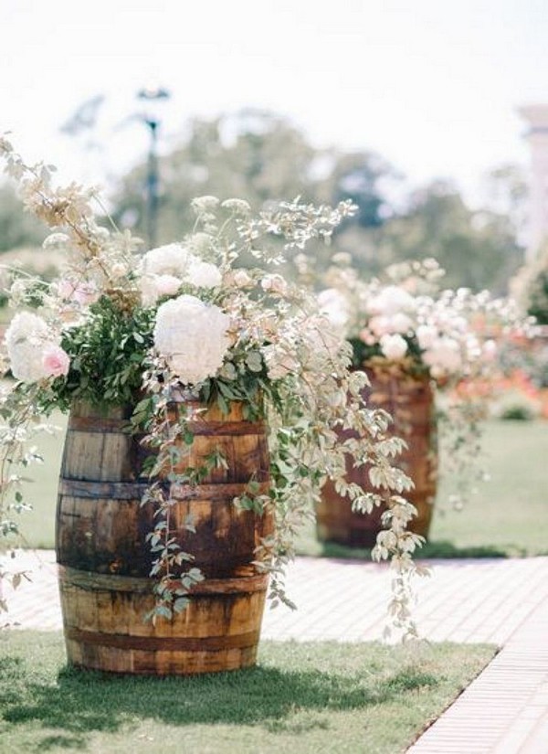 rustic wine barrel wedding entrance decoration