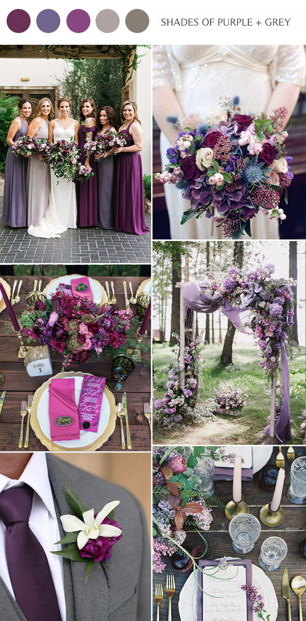 shades of purple and dark grey fall wedding colo palette