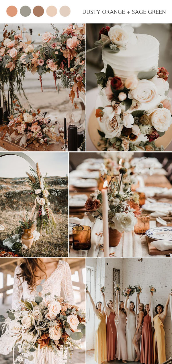 trendy dusty orange and sage green fall wedding color inspiration for 2019
