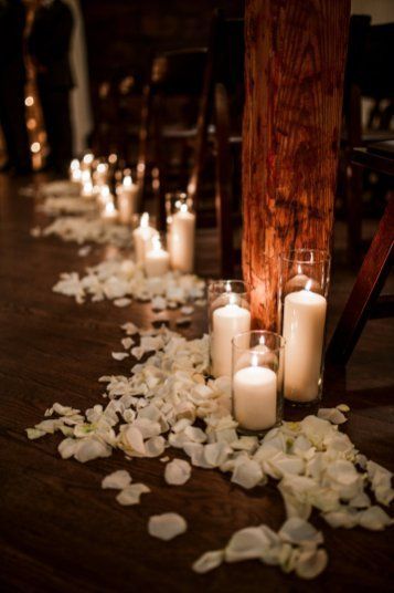 warm winter candles wedding aisle decoration
