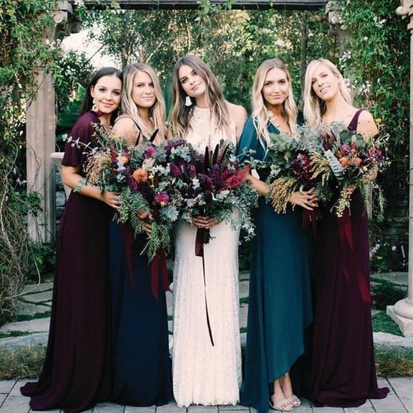 marsala and navy dresses for bride and bridesmaids