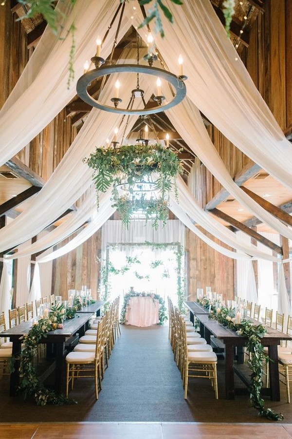 barn wedding reception ideas with ivory draping