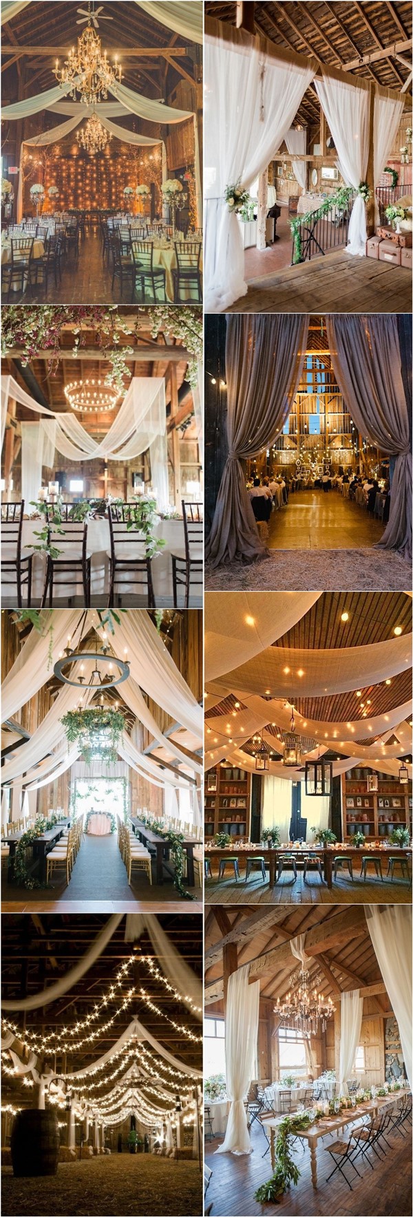 30 Rustic Barn Wedding Reception Ideas With Draped Fabric