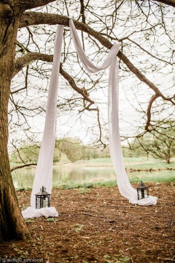 simple tree wedding backdrop with lanterns