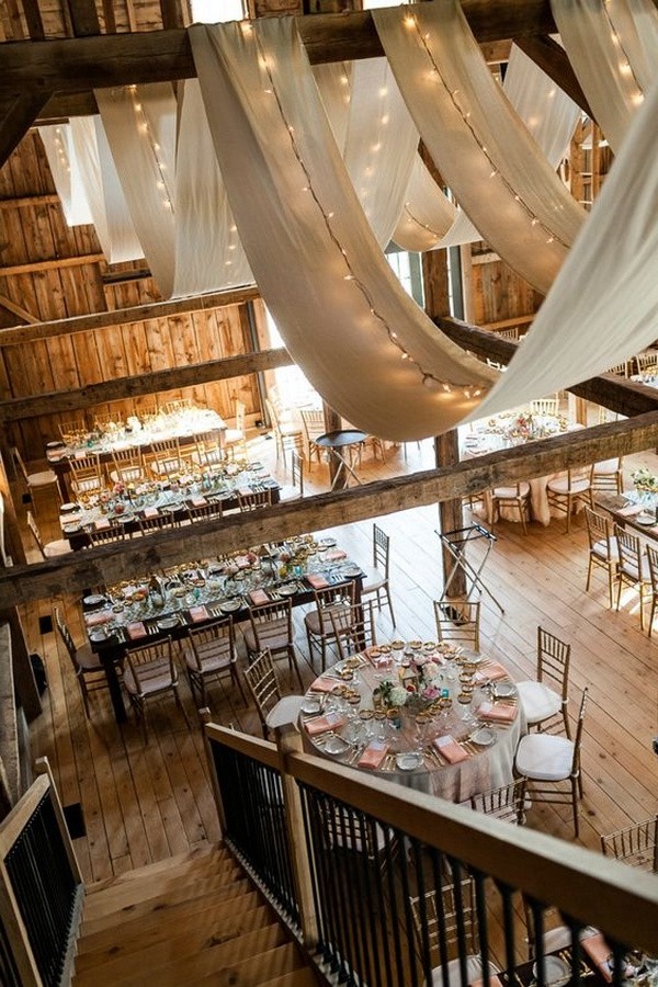 wedding reception set in a barn