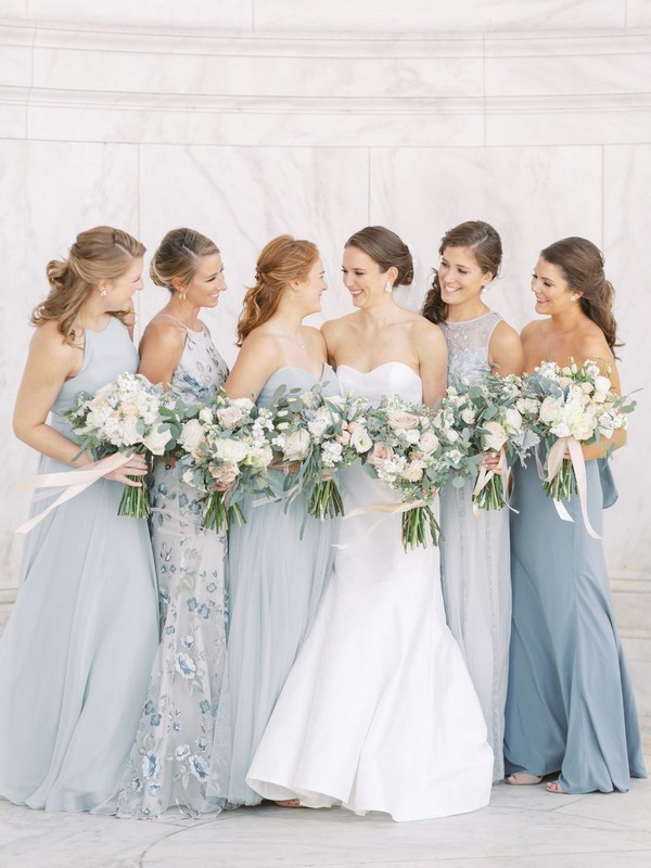 Periwinkle light blue mismatched bridesmaids dresses