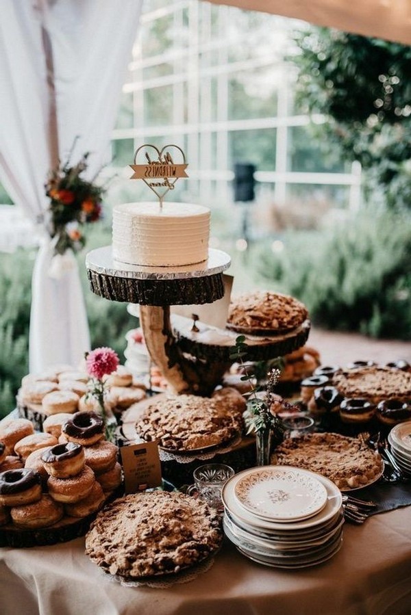 Rustic sweet wedding dessert display and table ideas 10
