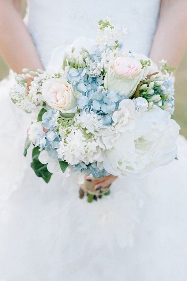 light blue and white spring summer wedding bouquet