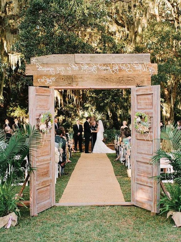 rustic wood old door wedding backdrop and ceremony entrance ideas 1