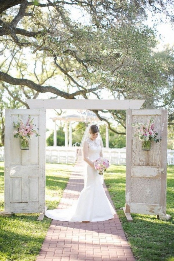 rustic wood old door wedding backdrop and ceremony entrance ideas 17