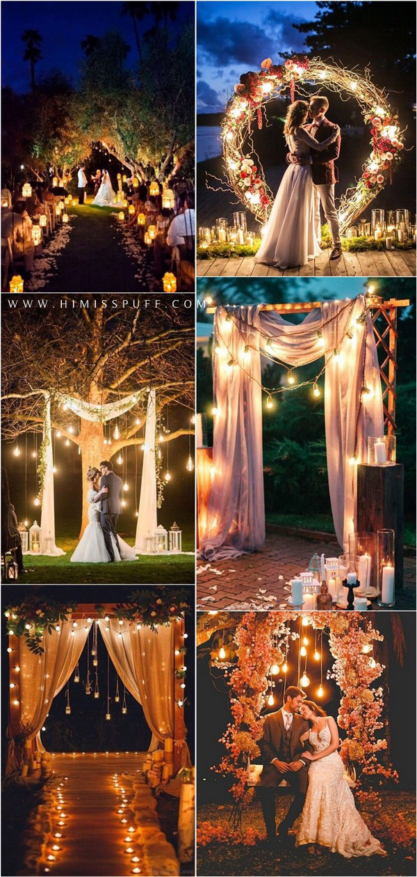 Night wedding ceremony aisle and backdrop ideas  #wedding #weddingideas #weddinglights #weddingarches