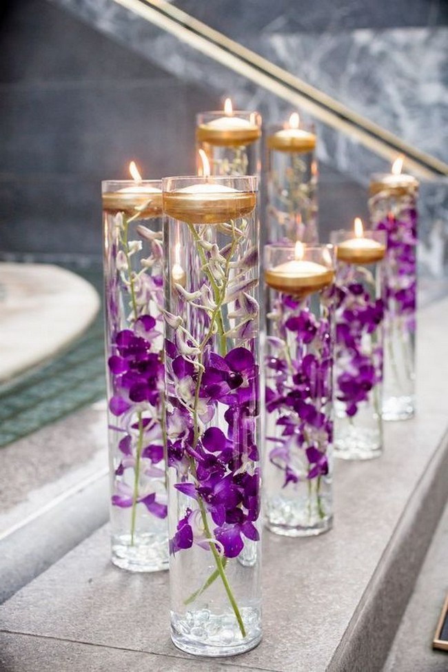 floating wedding centerpiece ideas with flowers and candles 11
