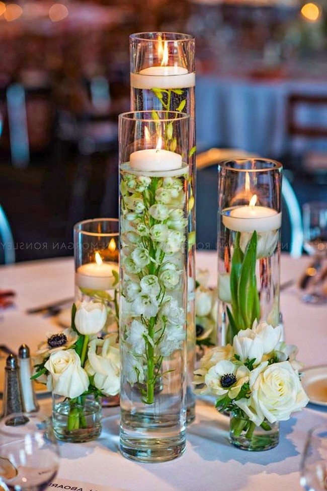 floating wedding centerpiece ideas with flowers and candles 12