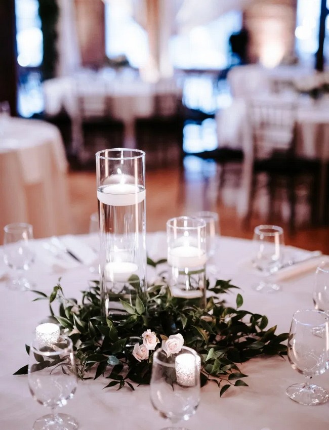 floating wedding centerpiece ideas with flowers and candles 18