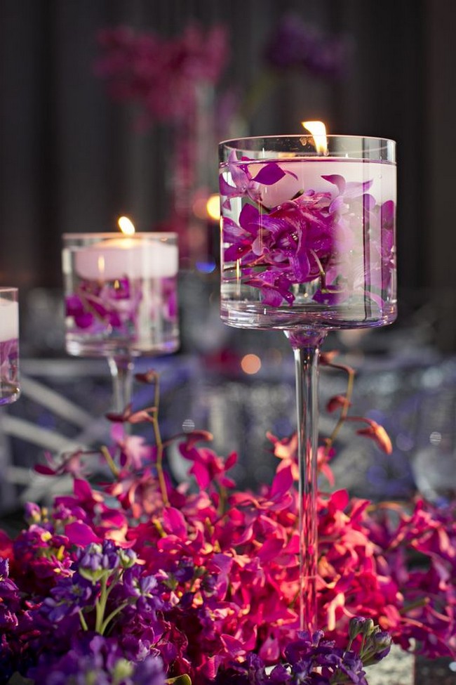 floating wedding centerpiece ideas with flowers and candles 23