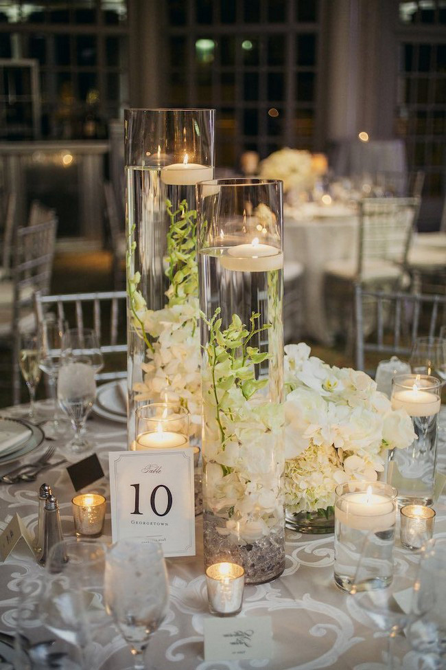 floating wedding centerpiece ideas with flowers and candles 25
